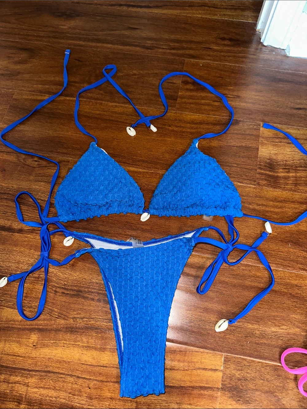 SHEIN Cobalt Blue Textured Tie-Side Bikini